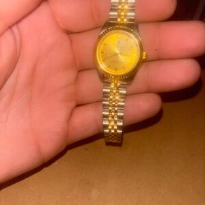 Rolex Gold and Silver Watch with Yellow Dial women’s